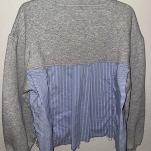 Zara Heather Gray Sweatshirt with Blue Striped Detail
